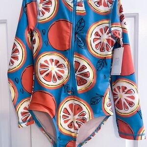 New Tea Collection Blue and Orange One Piece Citrus Swimsuit, size 7